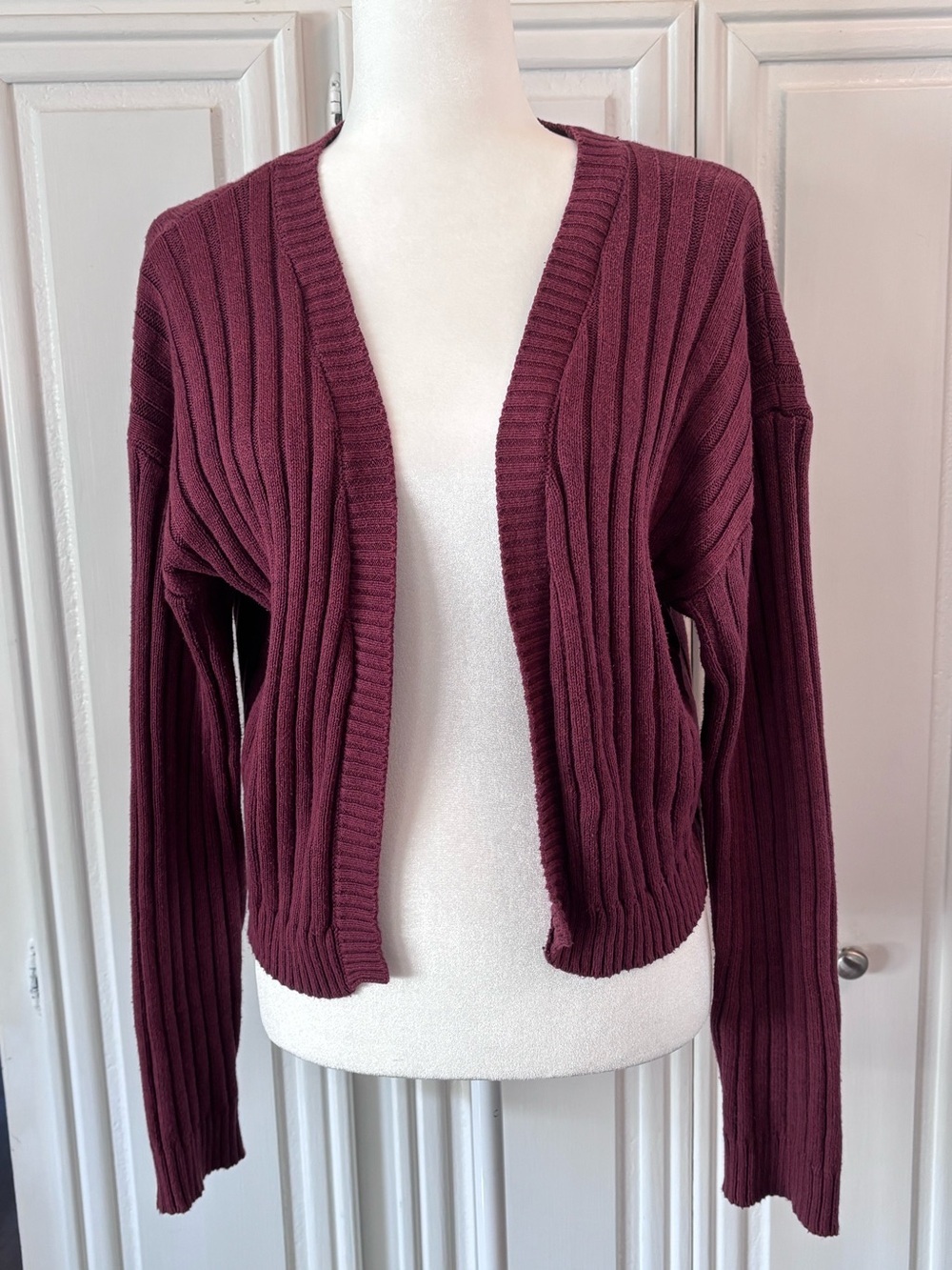 Anthropologie Ribbed Open-Front Cardigan - Wine sz M EUC